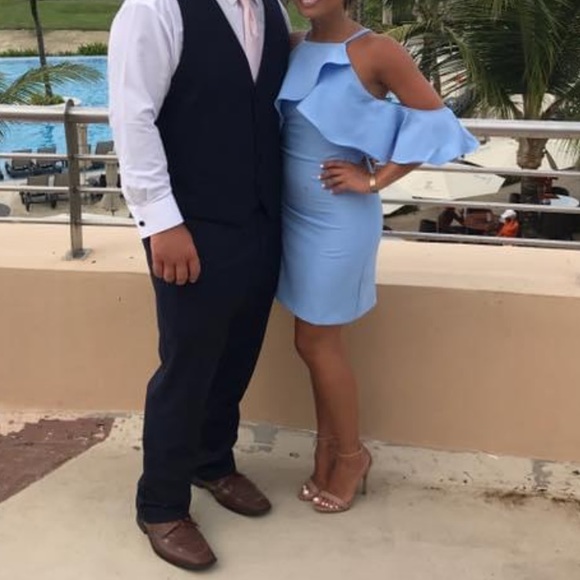 Endless Rose Flared Ruffled Dress. Color: Powder Blue. Size: XS - Picture 7 of 7